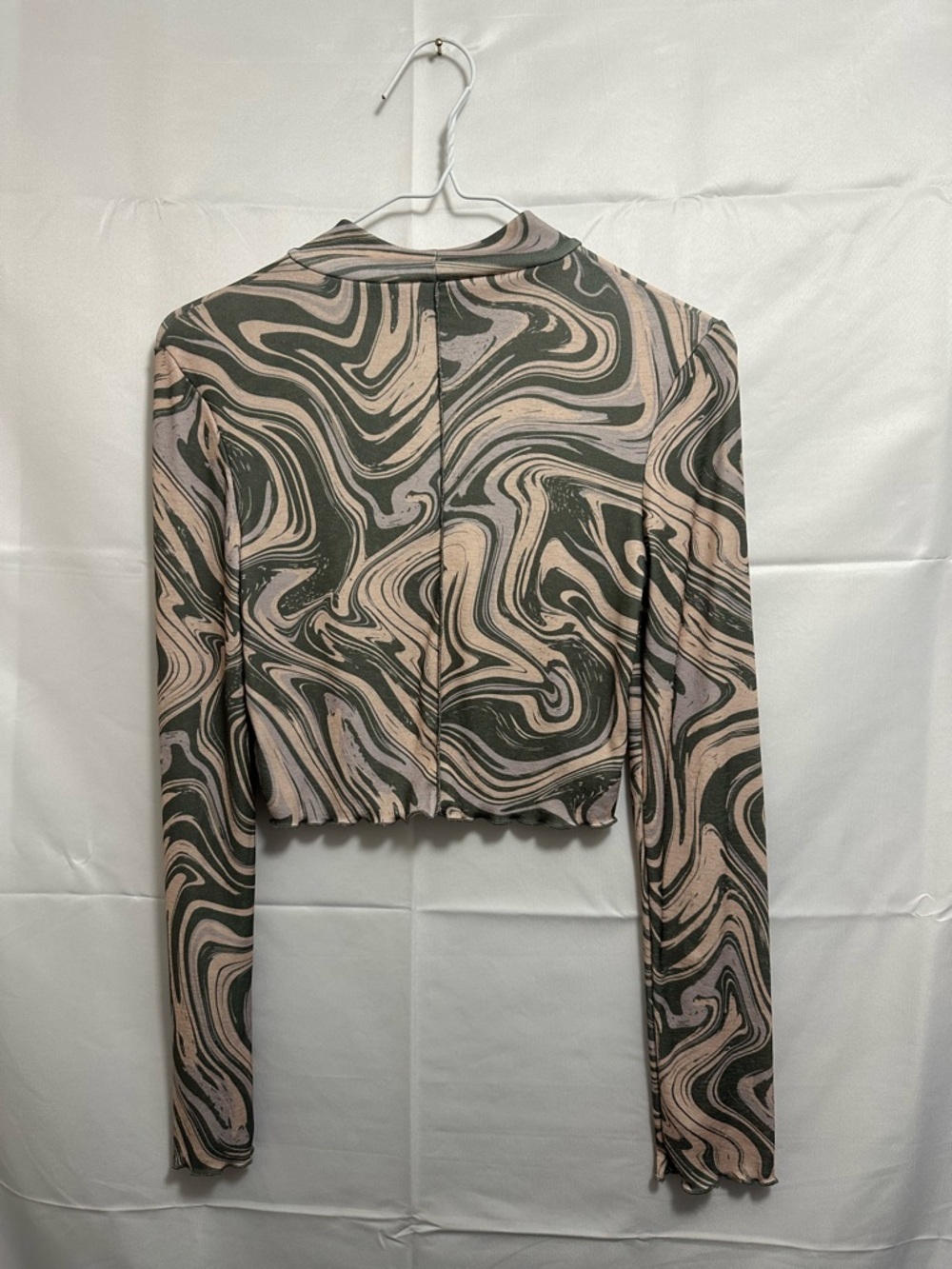 Topshop Marble Swirl Long Sleeve Crop Top in Sage and Cream Women’s Size US 4-6 - Picture 5 of 6